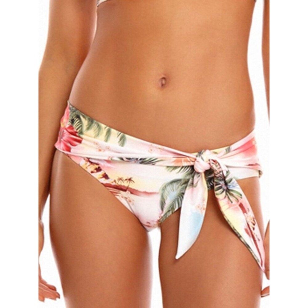 Agua Bendita Luau Perla Bikini Swim Bottom Pink Tropical Front Tie Size XL
